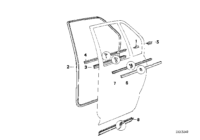 1989 BMW 535i Door Weatherstrip Diagram 2