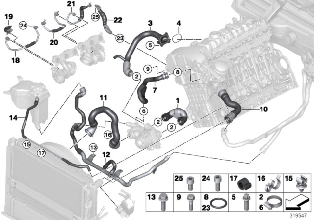 2011 BMW 1 Series M Heater Return Thermostat Hose Diagram for 17127548230