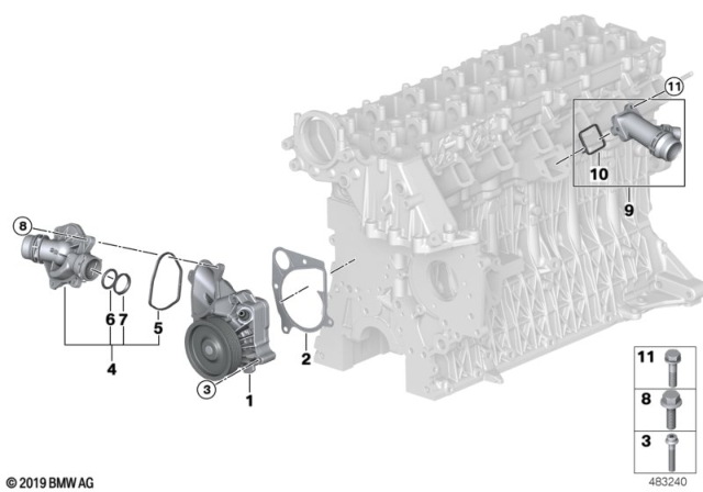 2010 BMW 335d Water Pump - Thermostat Diagram