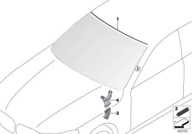 2019 BMW 740e xDrive Glazing, Mounting Parts Diagram