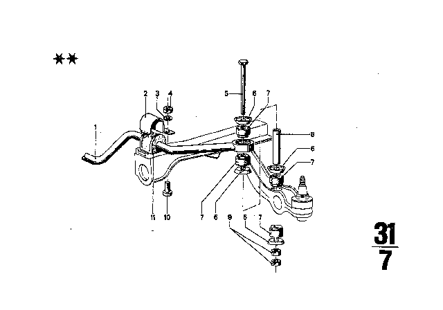 1973 BMW 3.0CS Rubber Mounting Diagram for 31351118393