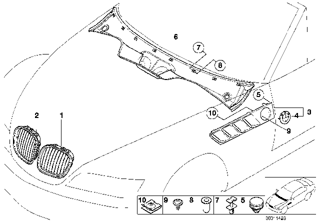 1997 BMW Z3 Exterior Trim / Grille Diagram