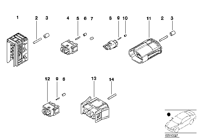2001 BMW 750iL Various Plugs According To Application Diagram