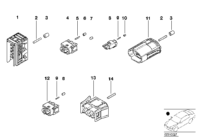 1999 BMW 740iL Various Plugs According To Application Diagram