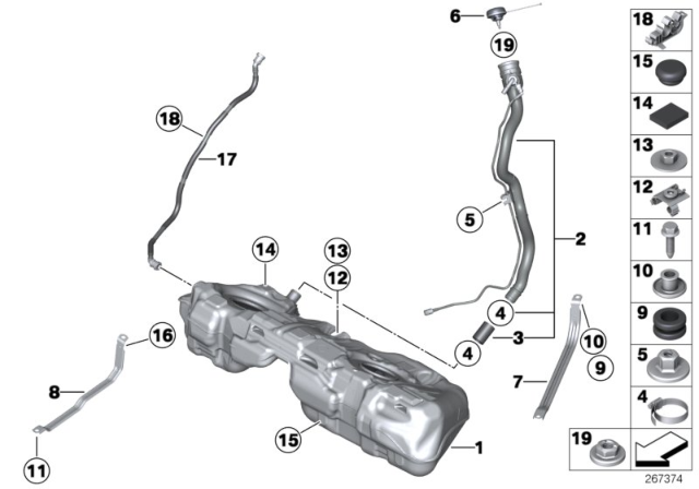 2020 BMW 440i Fuel Tank Mounting Parts Diagram