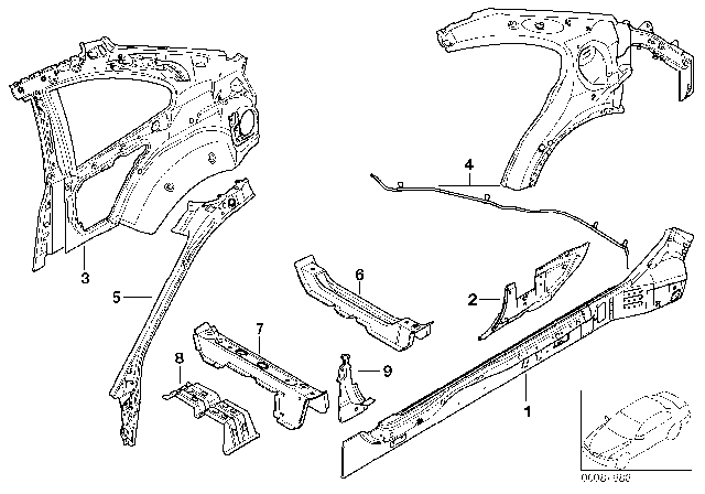 2005 BMW M3 Single Components For Body-Side Frame Diagram