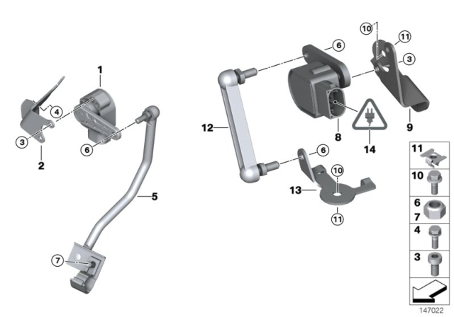 2011 BMW 328i xDrive Sensor, Headlight Vertical Aim Control 4-Wheel Diagram