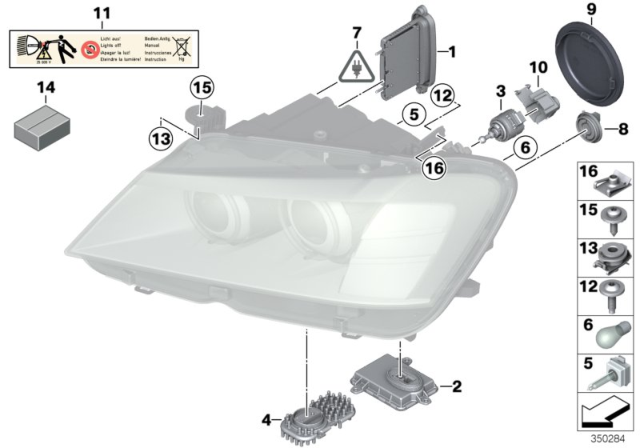 2011 BMW X3 Single Components For Headlight Diagram