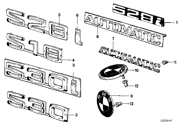 1977 BMW 530i Emblems / Letterings Diagram