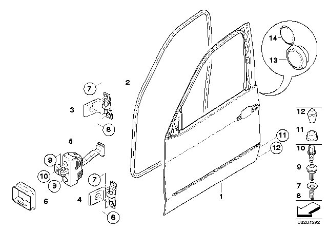 2011 BMW X6 Front Door - Hinge / Door Brake Diagram