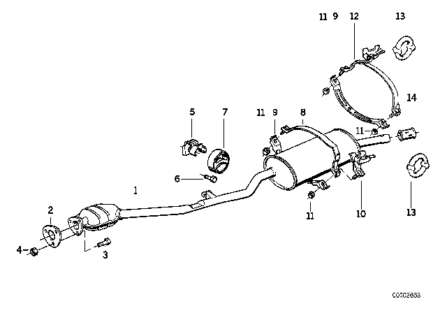 1987 BMW 325e Exhaust System Diagram