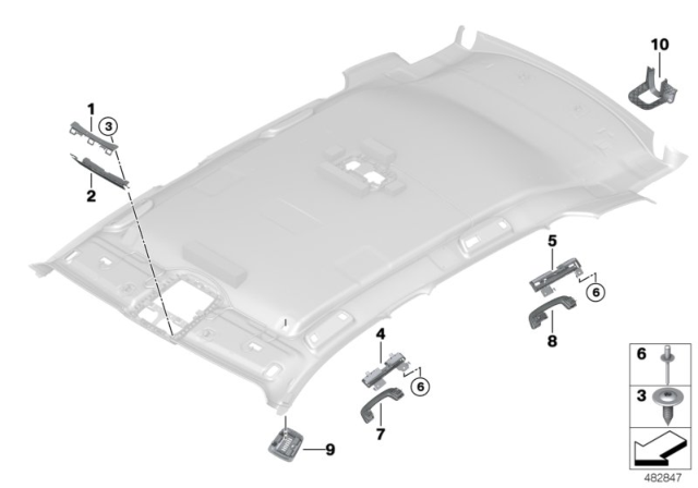 2020 BMW X3 M Mounting Parts, Roofliner Diagram