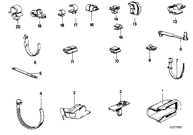 1978 BMW 530i Cable Clamps / Cable Holder Diagram