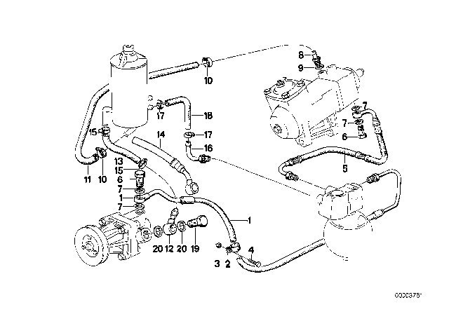 1987 BMW 535i Hydro Steering - Oil Pipes Diagram 1