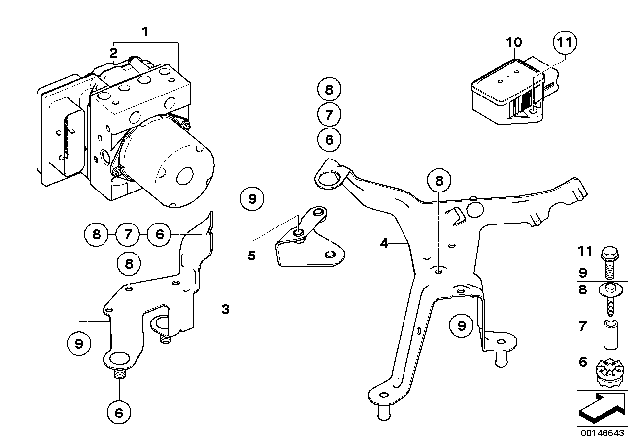 2007 BMW 530xi Hydro Unit DSC / Fastening / Sensors Diagram