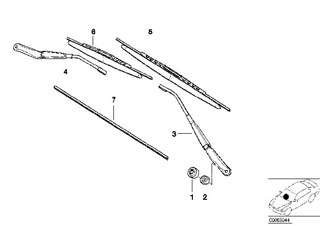 2001 BMW Z8 Single Components For Wiper Arm Diagram