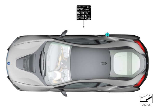 2015 BMW i8 Information Plate, Fuel Diagram