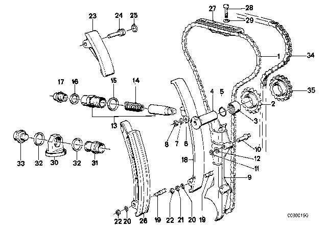 1987 BMW M6 Timing Chain Tensioner Diagram for 11311307782