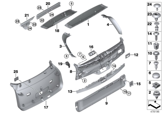 2015 BMW X5 Trim Panel, Rear Trunk / Trunk Lid Diagram 2