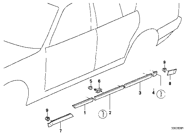 1995 BMW 530i Moulding Fender Front Right Diagram for 51131944942