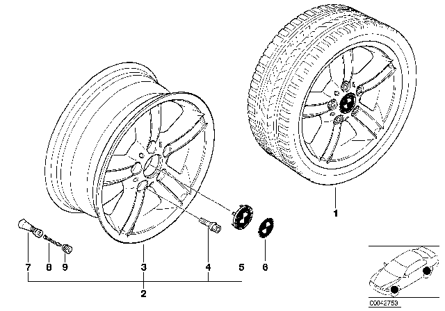 2001 BMW Z3 BMW Light-Alloy Wheel, Star Spoke Diagram 1