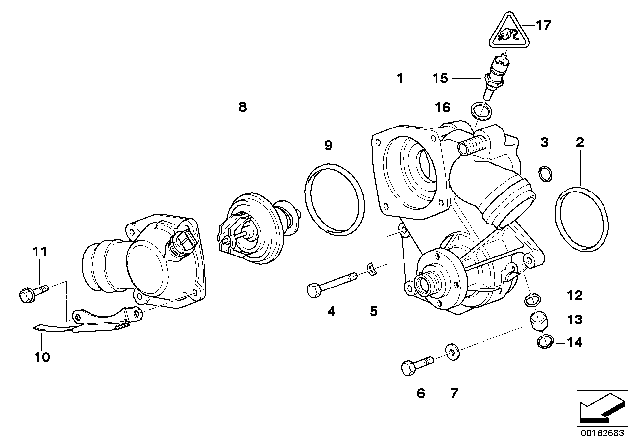 1999 BMW 750iL Water Pump - Thermostat Diagram