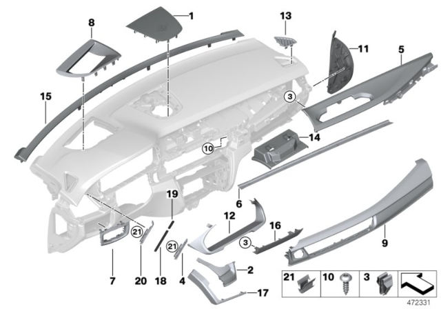 2014 BMW X5 Mounting Parts, Instrument Panel Diagram 2