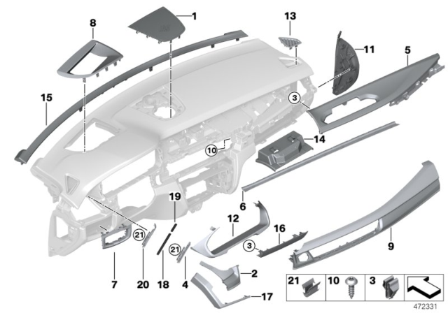 2016 BMW X5 M Mounting Parts, Instrument Panel Diagram 2