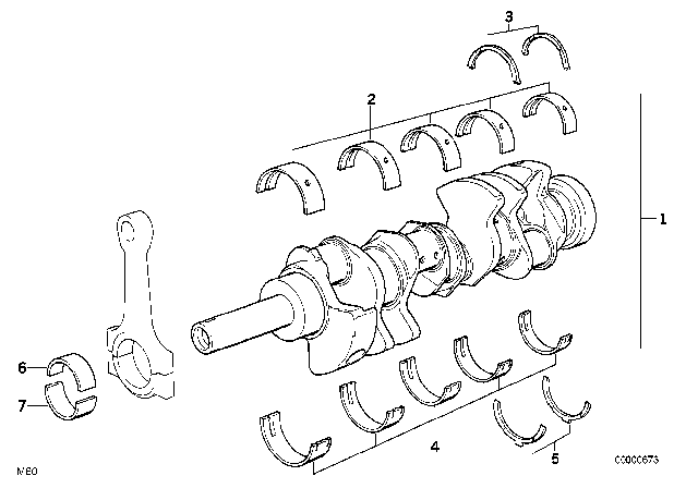 1995 BMW 540i Crankshaft With Bearing Shells Diagram