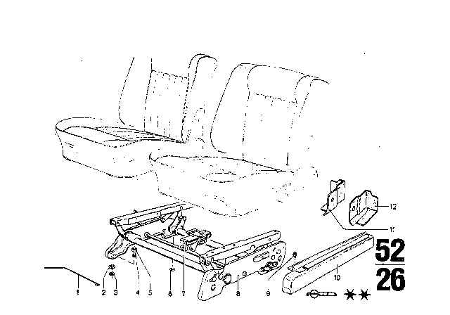 1974 BMW Bavaria Front Seat - Vertical Seat Adjuster Diagram