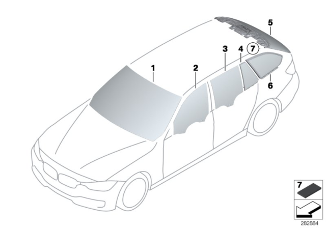 2016 BMW 328i xDrive Glazing Diagram