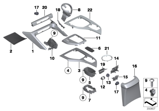 2013 BMW X1 Mounted Parts For Centre Console Diagram