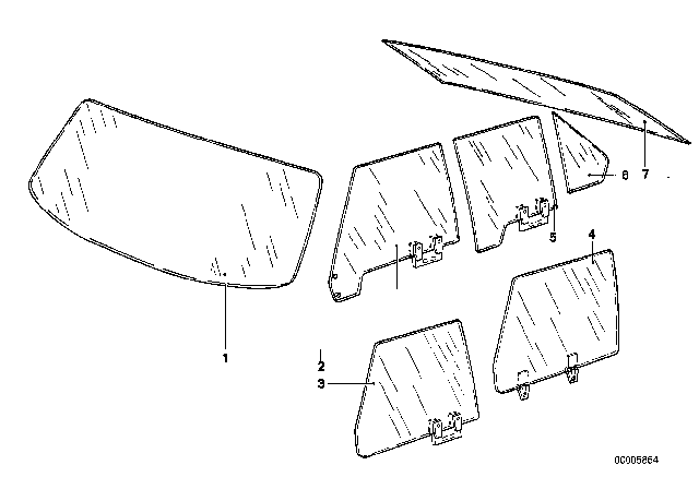 1976 BMW 530i Fixed Door Window, Green, Right Diagram for 51341809722