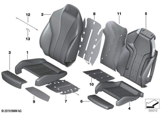 2020 BMW 840i xDrive Gran Coupe Front Seat Cushion & Cover M Sport Seat Diagram