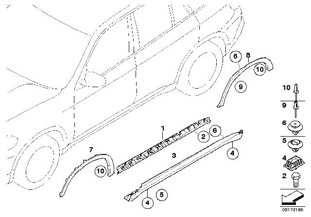 2008 BMW X5 Cover Door Sill / Wheel Arch Diagram