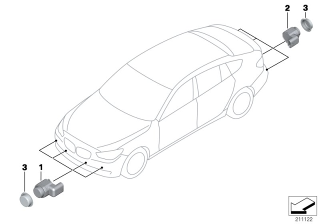 2012 BMW 550i GT xDrive Ultrasonic-Sensor Diagram 1