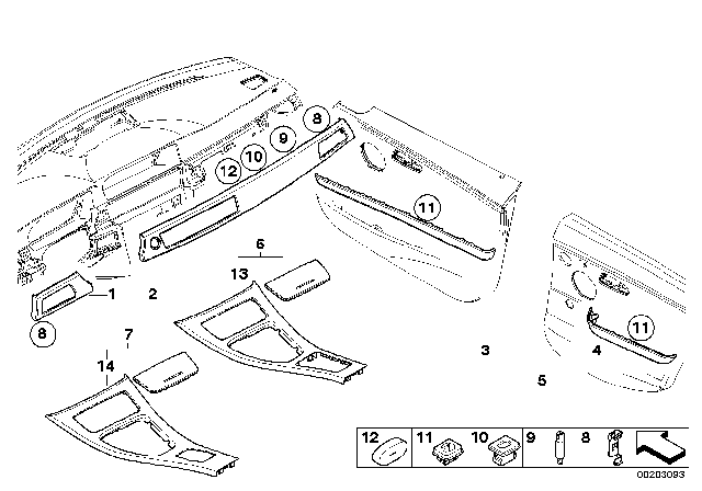 2010 BMW 323i High-Grade Wood Trim Diagram