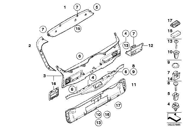 2012 BMW X5 Upper Trunk Lid Trim Panel Diagram for 51497172121