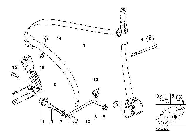 2004 BMW M3 Front Right Passenger Seat Belt Diagram for 72118201022