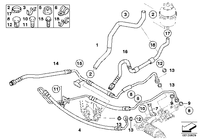 2004 BMW 530i Hydro Steering - Oil Pipes Diagram