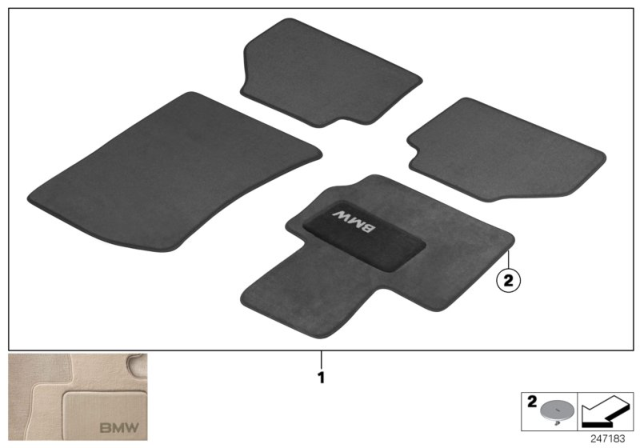 2012 BMW 640i Floor Mats Velours Diagram 2