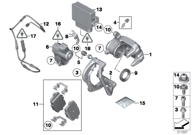 2011 BMW 535i Rear-Wheel Brake - EMF Control Unit Diagram