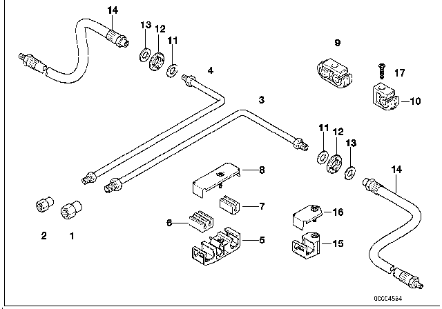 2000 BMW 740iL Brake Pipe Rear ABS/ASC+T Diagram