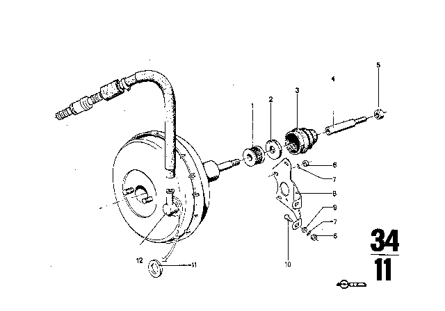 1973 BMW 3.0S Brake Master Cylinder With Power Brake Unit Diagram 3