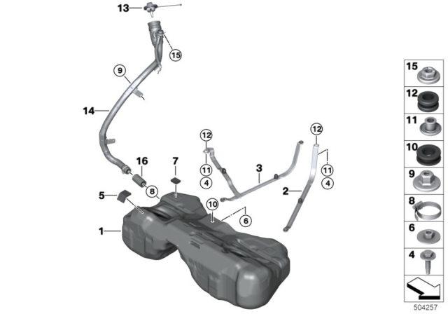 2020 BMW 540i Fuel Tank Mounting Parts Diagram