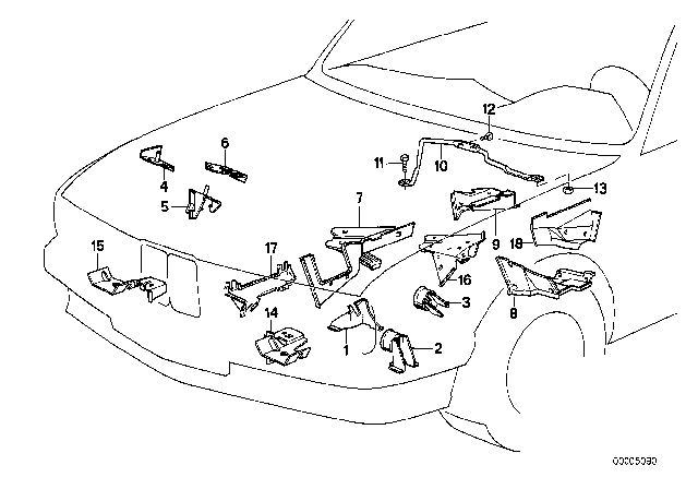 1991 BMW 325ix Front Body Bracket Diagram