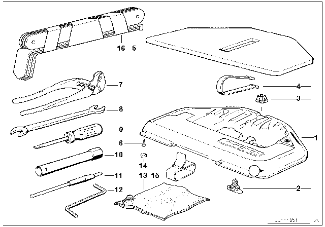 1989 BMW 735i Tool Kit / Tool Box Diagram
