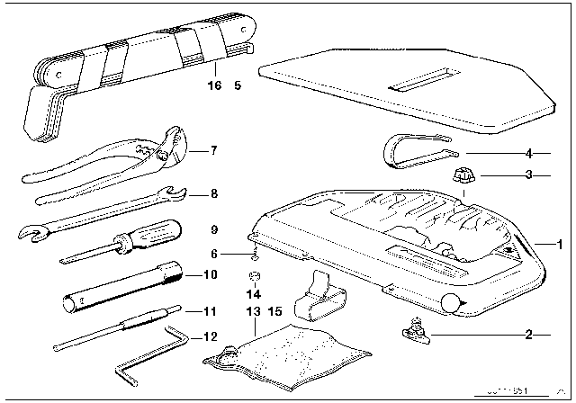 1992 BMW 750iL Tool Kit / Tool Box Diagram