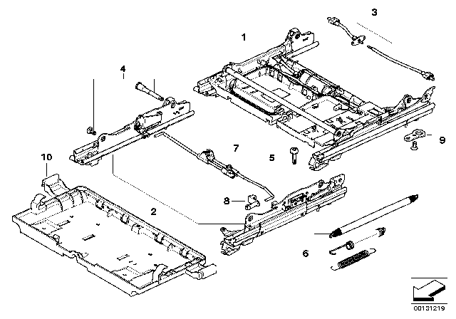 2008 BMW 550i Front Seat Rail Diagram 1