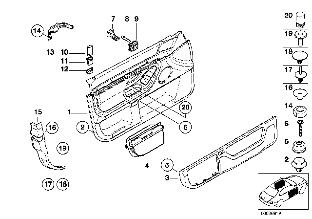 2000 BMW 750iL Door Trim Panel Diagram